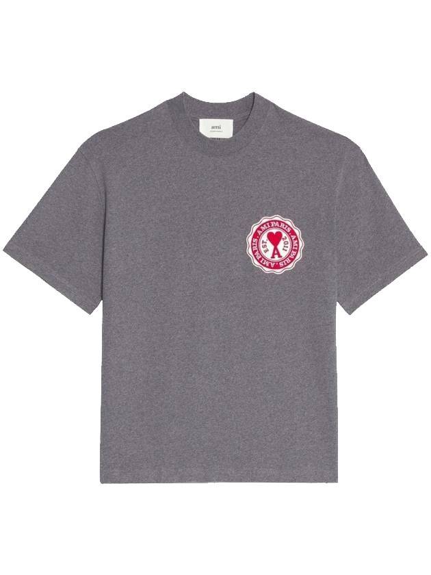 Heart Logo Patch Short Sleeve T-Shirt Grey - AMI - BALAAN 1