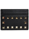 Rockstud Calfskin Card Wallet Black - VALENTINO - BALAAN 2