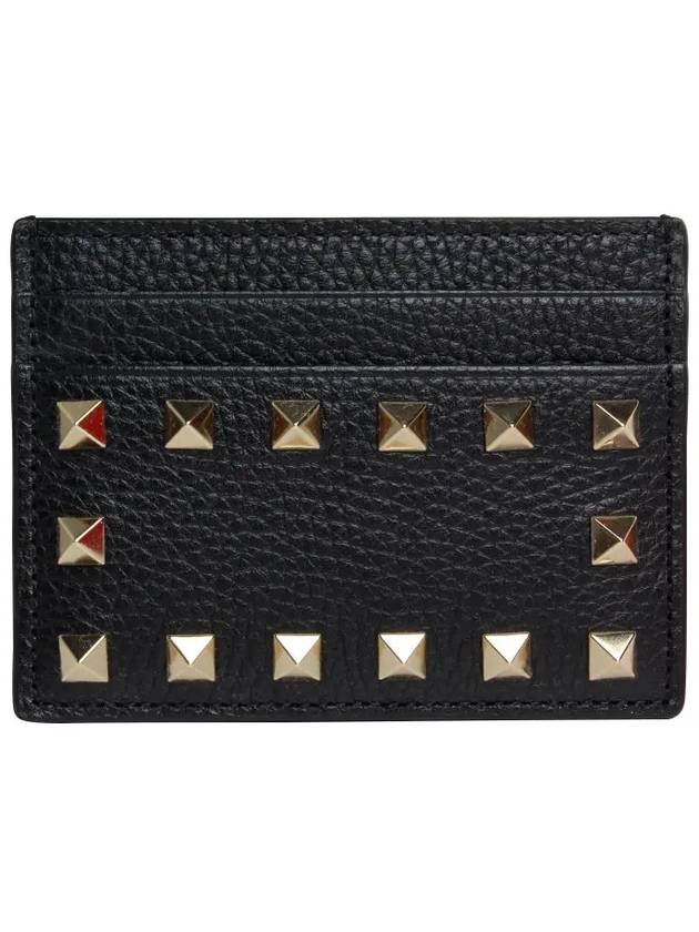 Rockstud Calfskin Card Wallet Black - VALENTINO - BALAAN 2