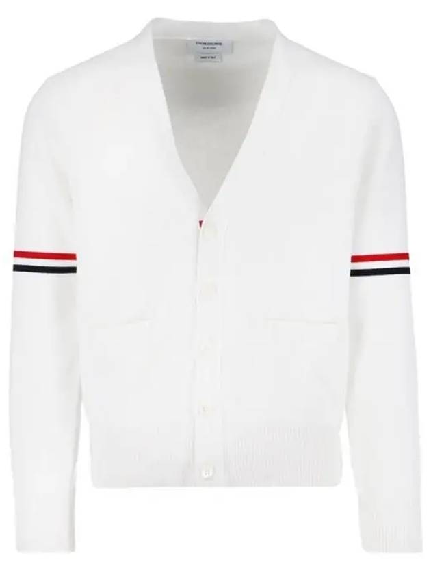 Milano Stitch Sprite Armband Cotton V-neck Cardigan White - THOM BROWNE - BALAAN 2