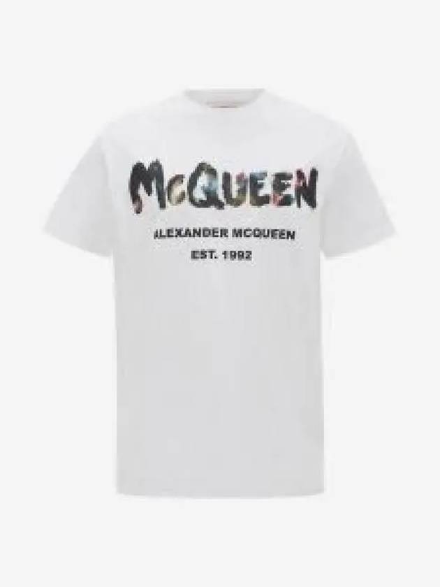 Watercolor Graffiti Short Sleeve T-Shirt White - ALEXANDER MCQUEEN - BALAAN 2