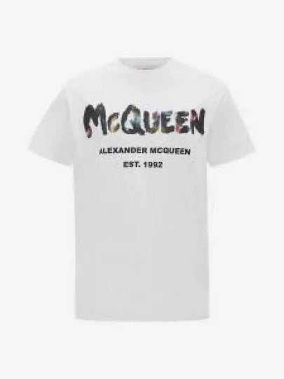 Watercolor Graffiti Short Sleeve T-Shirt White - ALEXANDER MCQUEEN - BALAAN 2