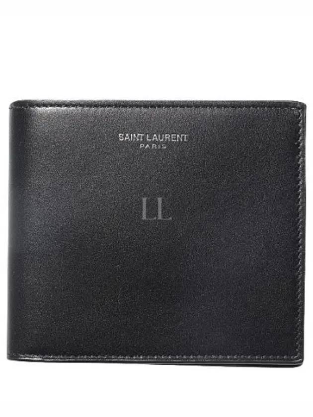 Smooth Leather Classic Logo Half Wallet Black - SAINT LAURENT - BALAAN 2