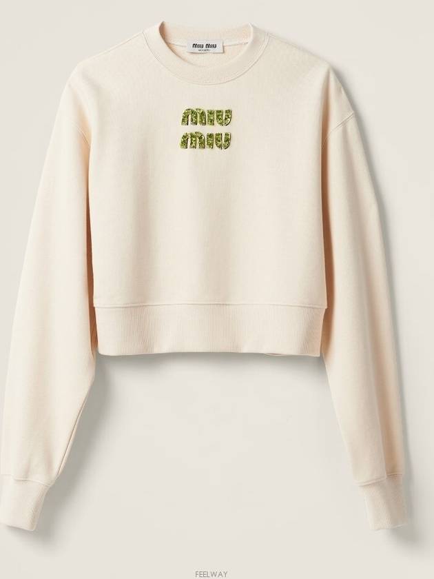 Embroidered Logo Cropped Sweatshirt Natural - MIU MIU - BALAAN 2