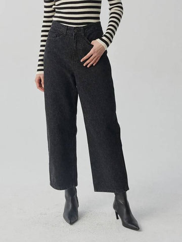 S L Shining pattern wide black denim pants - GOLD PERCENT - BALAAN 1