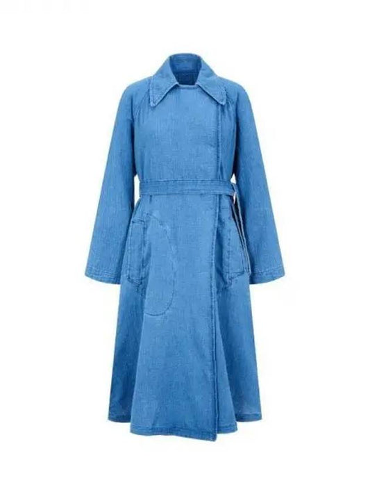 Women s Belted Chambray Trench Coat Blue 270539 - EMPORIO ARMANI - BALAAN 1