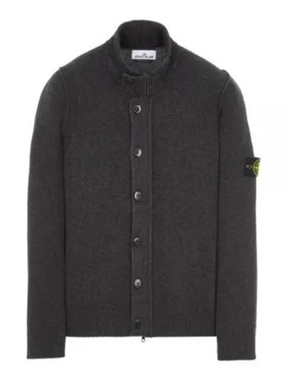 Men's Patch High Neck Lambswool Knit Cardigan Charcoal - STONE ISLAND - BALAAN 2