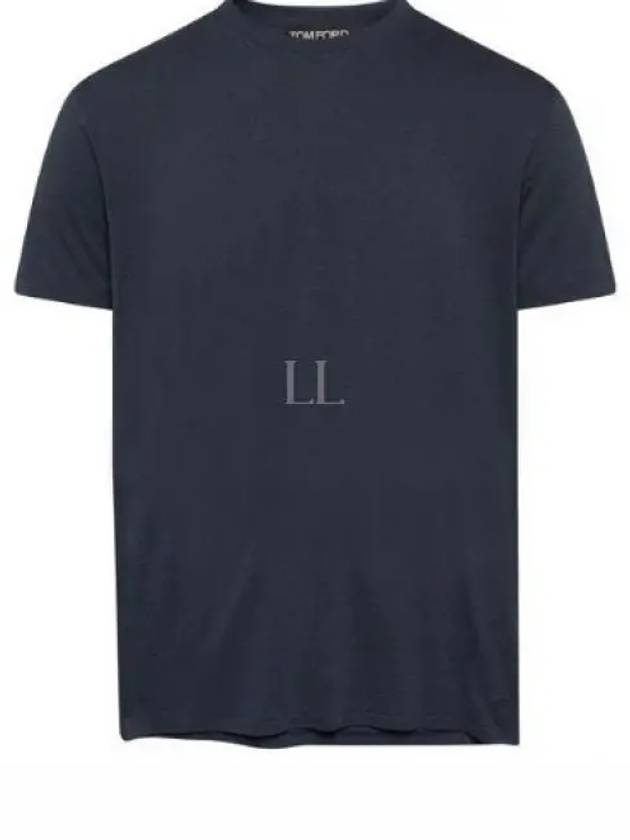 Cotton Crew Neck Short Sleeve T-Shirt Navy - TOM FORD - BALAAN 2