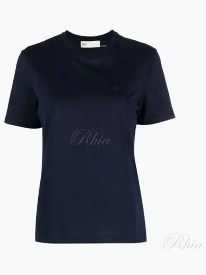 Embroidered Logo Cotton Short Sleeve T-Shirt Navy - TORY BURCH - BALAAN 2