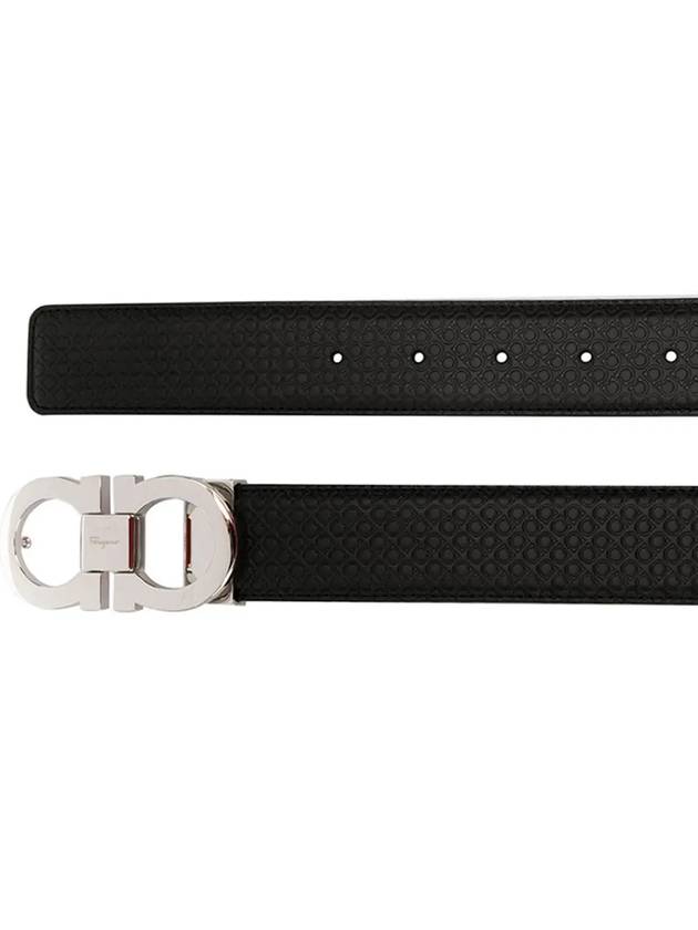 Double Gancini Reversible Leather Belt Black Fiore Blue - SALVATORE FERRAGAMO - BALAAN 4