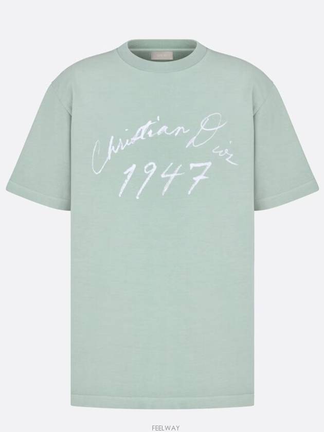 Handwriting Logo Short Sleeve T-Shirt Blue - DIOR - BALAAN 1