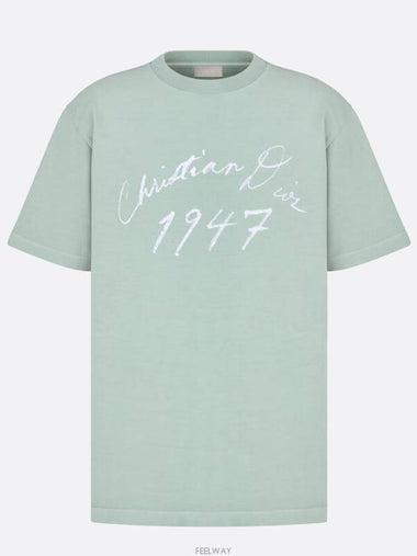 Handwriting Logo Short Sleeve T-Shirt Blue - DIOR - BALAAN 1