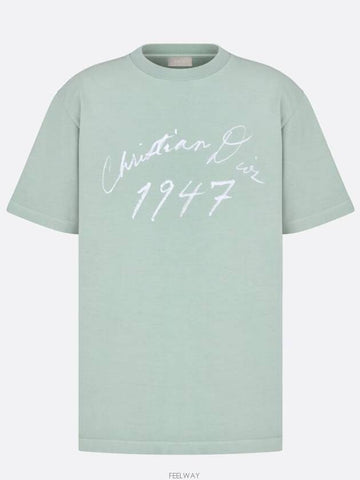 Handwriting Logo Short Sleeve T-Shirt Blue - DIOR - BALAAN 1