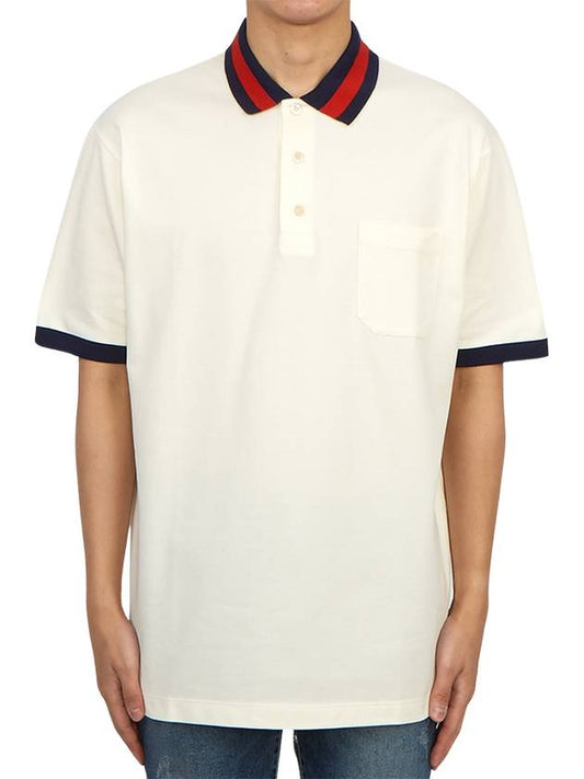 Men's Web Motif Stripe Collar Short Sleeve Polo Shirt Ivory - GUCCI - BALAAN 2