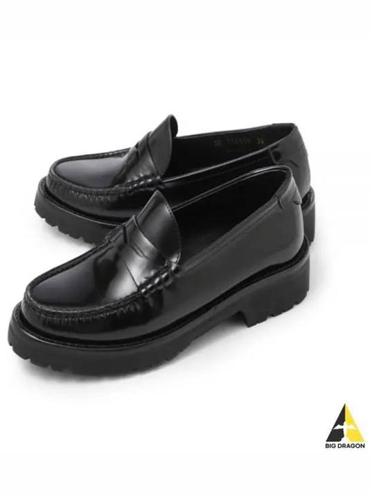 Women's Chunky Penny Slippers Smooth Leather Loafers Black - SAINT LAURENT - BALAAN 2