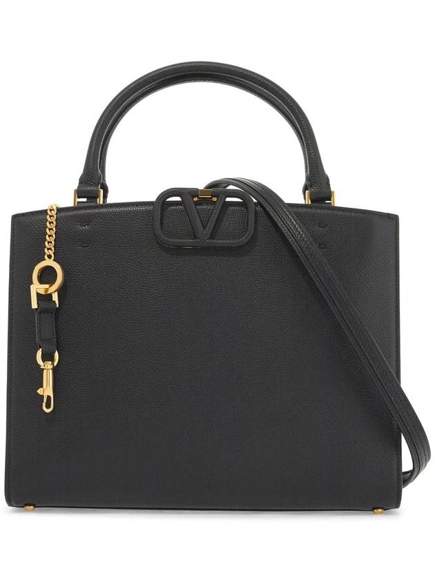 V Logo Leather Tote Bag Black - VALENTINO - BALAAN 2