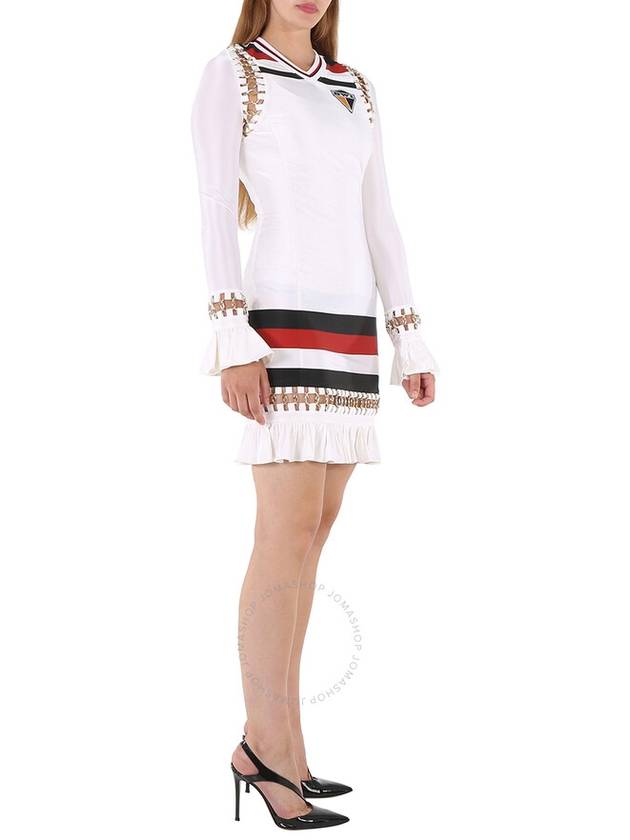 Burberry White Ring-pierced Striped Stretch Jersey Mini Dress, Size Small - BURBERRY - BALAAN 3