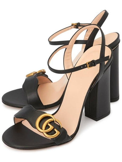 GG Marmont Leather Sandal Heels Black - GUCCI - BALAAN 2