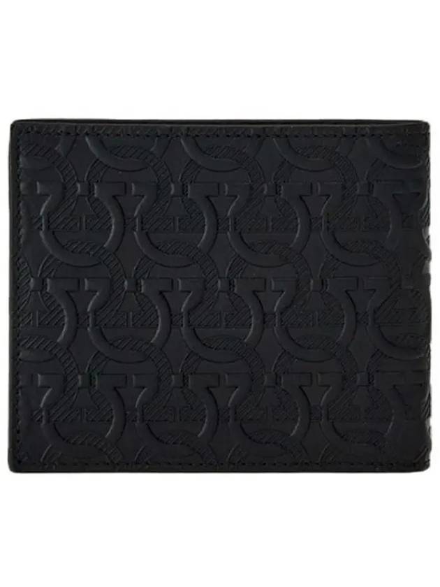 Gancini Embossed Logo Half Wallet Black - SALVATORE FERRAGAMO - BALAAN 3