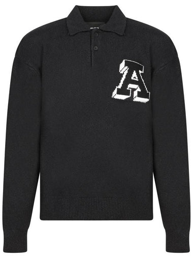 Black Long Sleeve Polo Sweater With A Jacquard In Cotton Blend Man - AXEL ARIGATO - BALAAN 1