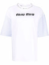 Women's Crystal Neck Overfit Short Sleeve T-Shirt White - MIU MIU - BALAAN 1