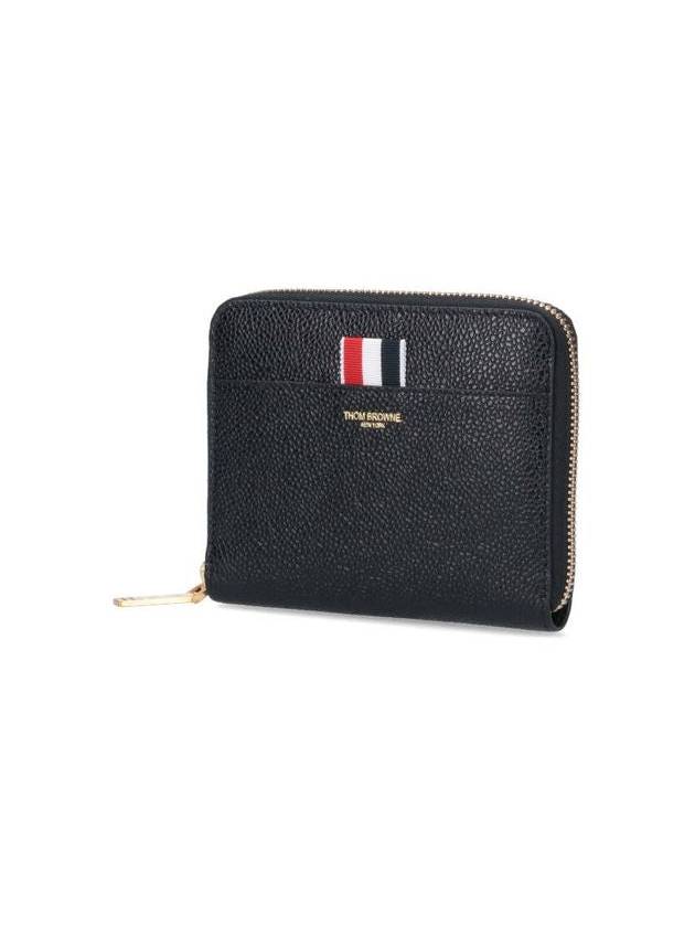 Three Stripes Pebble Grain Zipper Round Half Wallet Black - THOM BROWNE - BALAAN 3