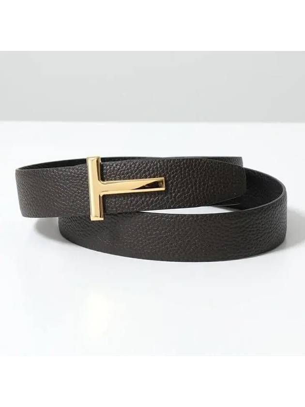 T Logo Reversible Leather Belt Black Brown - TOM FORD - BALAAN 2