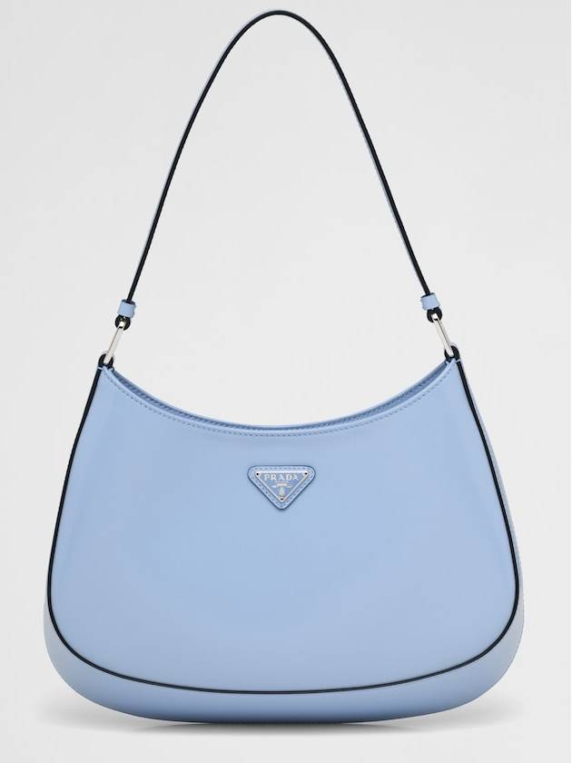 Triangular Logo Cleo Brushed Leather Shoulder Bag Blue - PRADA - BALAAN 3