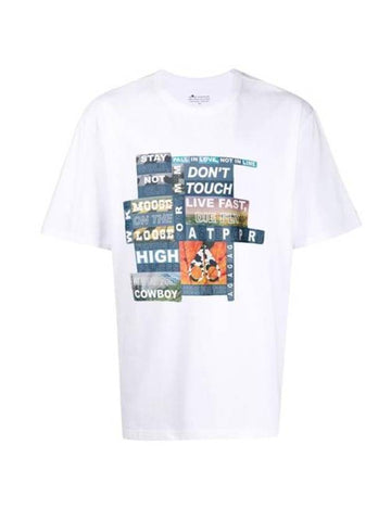 Patchwork Print Short Sleeve T-Shirt White - MOOSE KNUCKLES - BALAAN 1