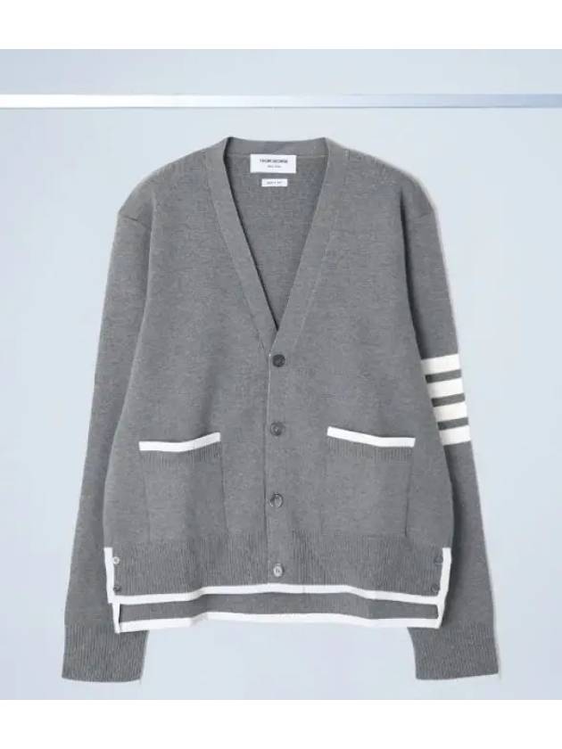 V-Neck Diagonal Armband Cardigan Grey - THOM BROWNE - BALAAN 2