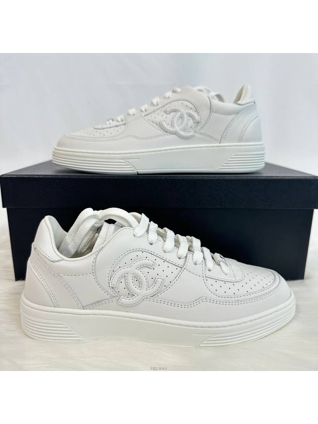 CC Logo Calfskin Low Top Sneakers White - CHANEL - BALAAN 5