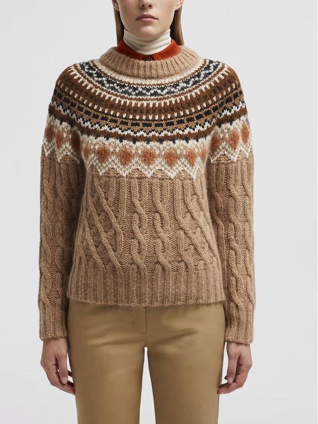 Wool mohair alpaca knit top beige - MONCLER - BALAAN 3