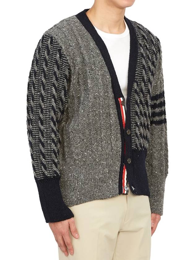 Funmix Donnyroll Cable 4 Bar V-Neck Cardigan Medium Grey - THOM BROWNE - BALAAN 5