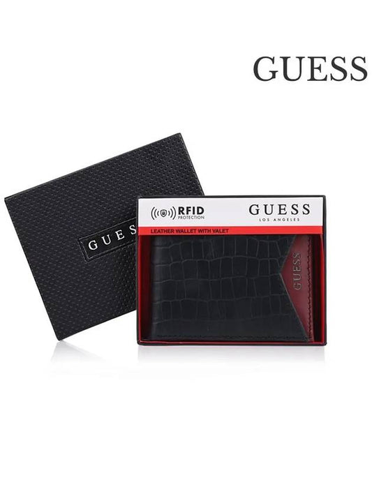 Men's Logo Leather Half Wallet Black - GUESS - BALAAN 2