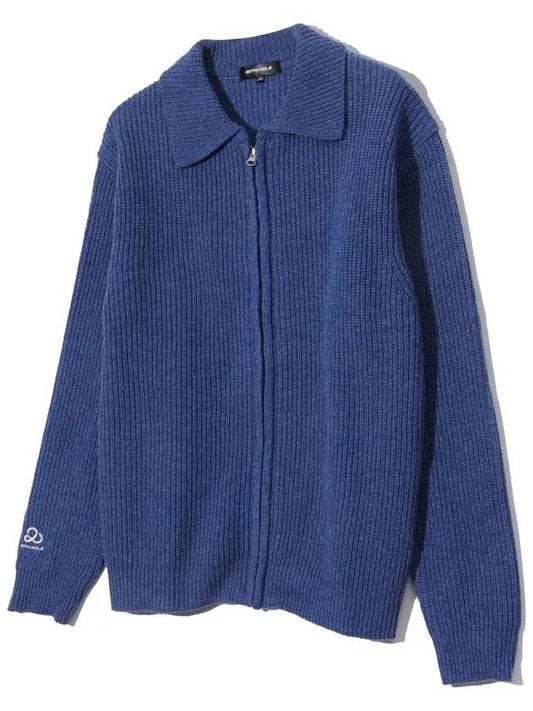 Lambswool collar knit full zip-up MBLUE - 20THHOLE - BALAAN 2