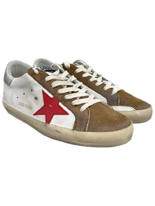 Men's Silver Tab Red Star Low Top Sneakers White Brown - GOLDEN GOOSE - BALAAN.