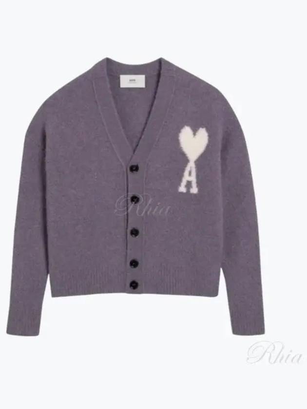 Intarsia Logo Knit Cardigan Lilac - AMI - BALAAN 2