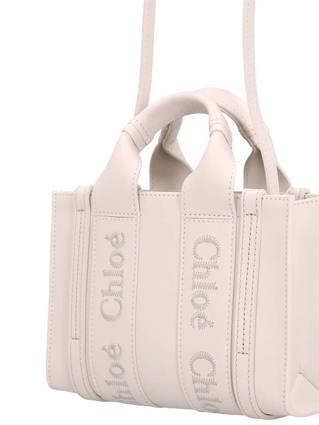 Women's WOODY Logo Calf Leather Mini Tote Bag White - CHLOE - BALAAN 4