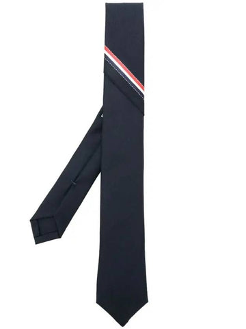 Three Stripes Classic RWB Selvedge Super 120 Count Wool Tie Navy - THOM BROWNE - BALAAN.
