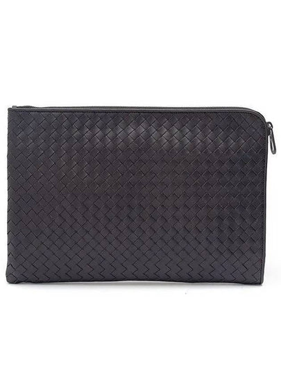 Intrecciato Weaving Zipper Clutch Bag Black Brown - BOTTEGA VENETA - BALAAN 2