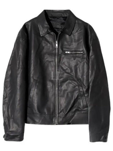 Triangle Logo Nappa Leather Zip Up Jacket Black - PRADA - BALAAN 1