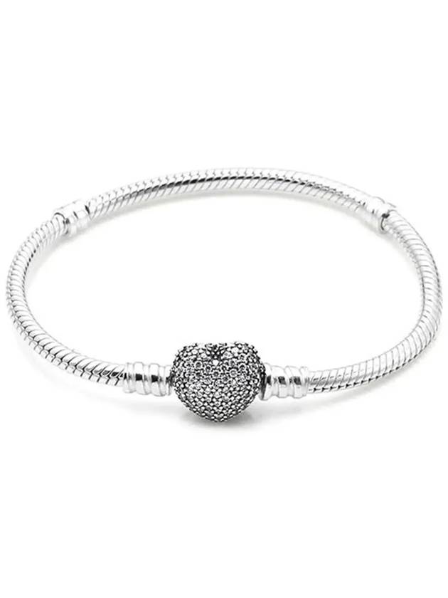 Moments Sparkling Heart Clasp Snake Chain Bracelet Silver - PANDORA - BALAAN 5