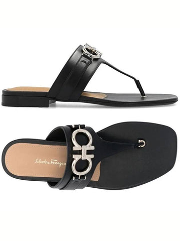 RIKIS Double Gancini Sandals Black 0753927 - SALVATORE FERRAGAMO - BALAAN 1