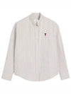 Small Heart Logo Stripe Boxy Fit Long Sleeve Shirt Chalk - AMI - BALAAN 2