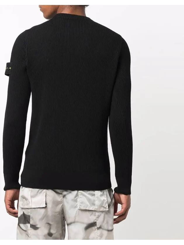 Full Rib Pure Wool Crewneck Knit Top Black - STONE ISLAND - BALAAN 4