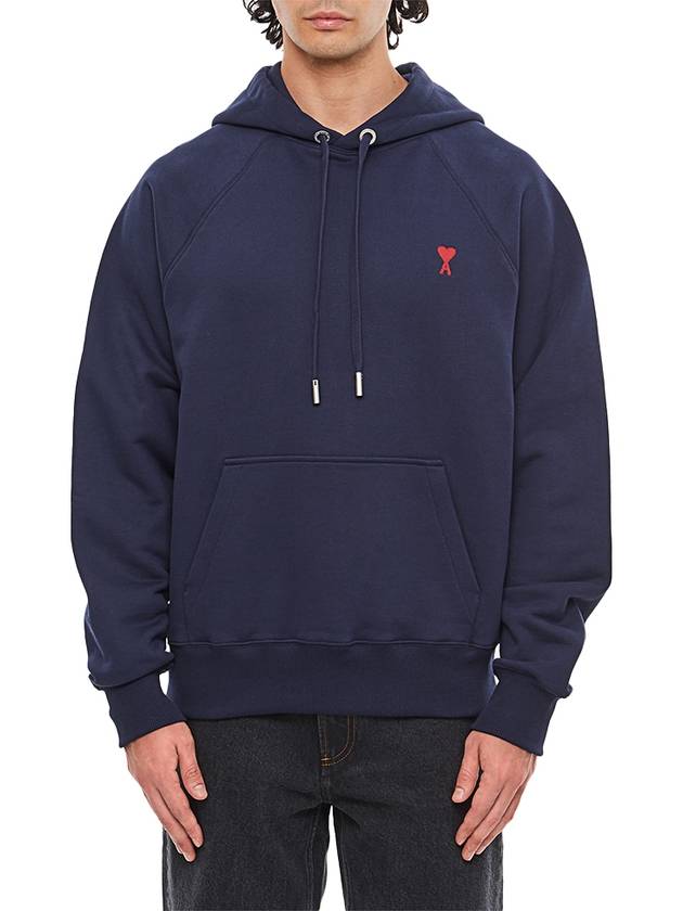 Embroidered Logo Organic Cotton Hoodie Navy - AMI - BALAAN 3