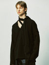 V-neck layered string pierced sweatshirt black - S SY - BALAAN 4
