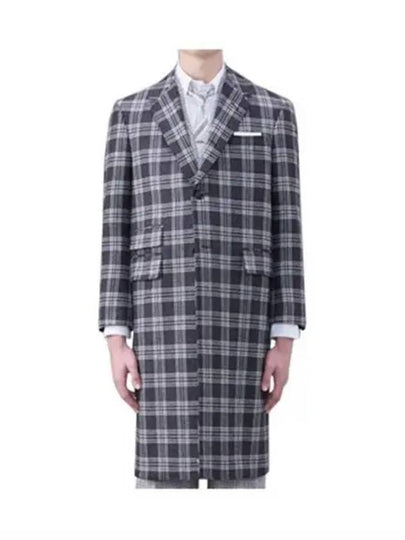 Men's Prince Of Wales Lambswool Single Coat Medium Grey - THOM BROWNE - BALAAN 2