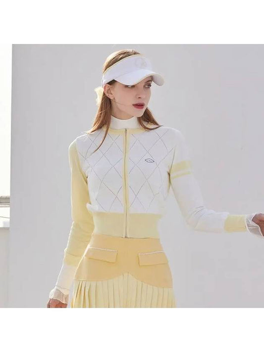 Golf Wear Diamond Punching Summer Knit Zip-up Yellow - J JANE - BALAAN 1