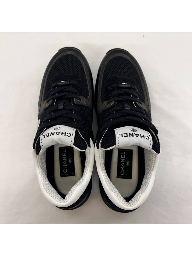 CC Logo Suede Tennis Low Top Sneakers Black White - CHANEL - BALAAN 6